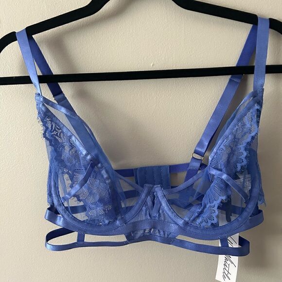NWT WOLF & WHISTLE Claire Blue Caged Lace  Bra 32DDD - Picture 5 of 7